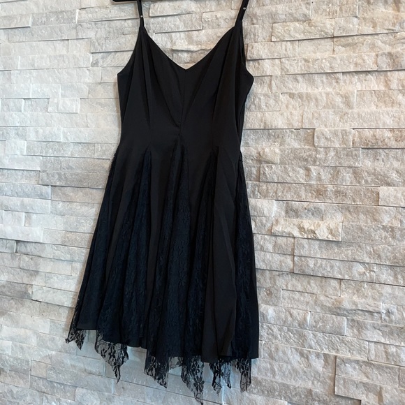 Black Spaghetti Strap Cami Dress with Handkerchief Lace Contrast Flare Dress - Picture 5 of 13